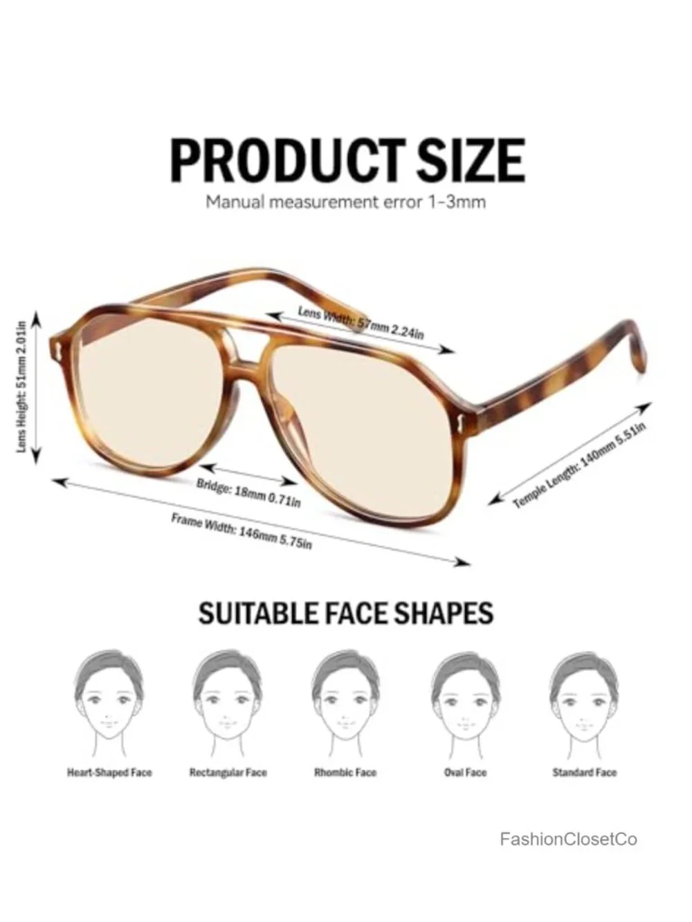 Oversized Square Aviator Sunglasses UV400 Women Retro 70s Double Bridge